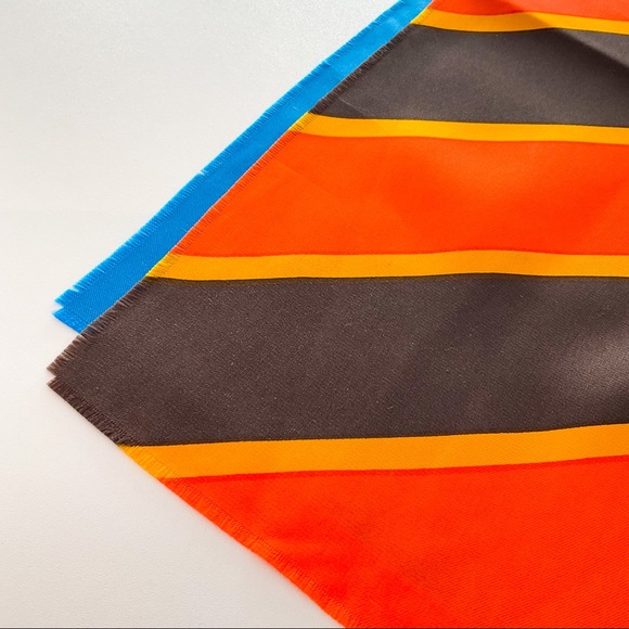 YVES SAINT LAURENT Vintage Silk Striped Electric Blue Scarf - Picture 9 of 16